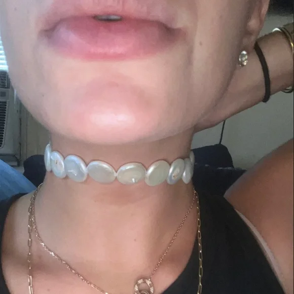 Coin pearl choker necklace adjustable with sterling silver fixtures custom - Picture 2 of 4